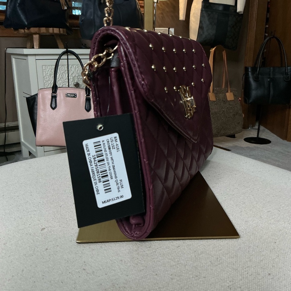 Quilted Plum Shoulder Bag with Gold Hardware - Picture 7 of 11